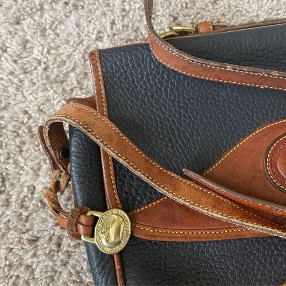 Vintage 90s Dooney & Bourke Off Black and Brown Messenger Bag with Flap Closure - Picture 8 of 11